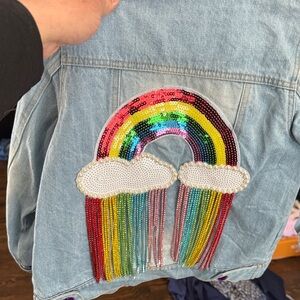 Lola and the boys Denim Jacket with Sequin Rainbow Design size 8